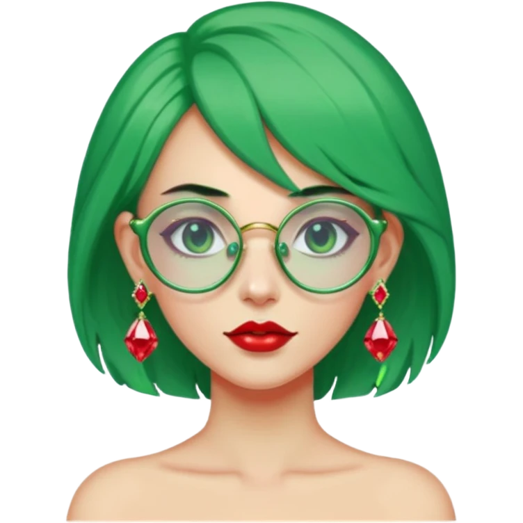 gem lover woman with gem accessories excessive amount gem glassess very big gem earrings green hair and red diamonds emoji