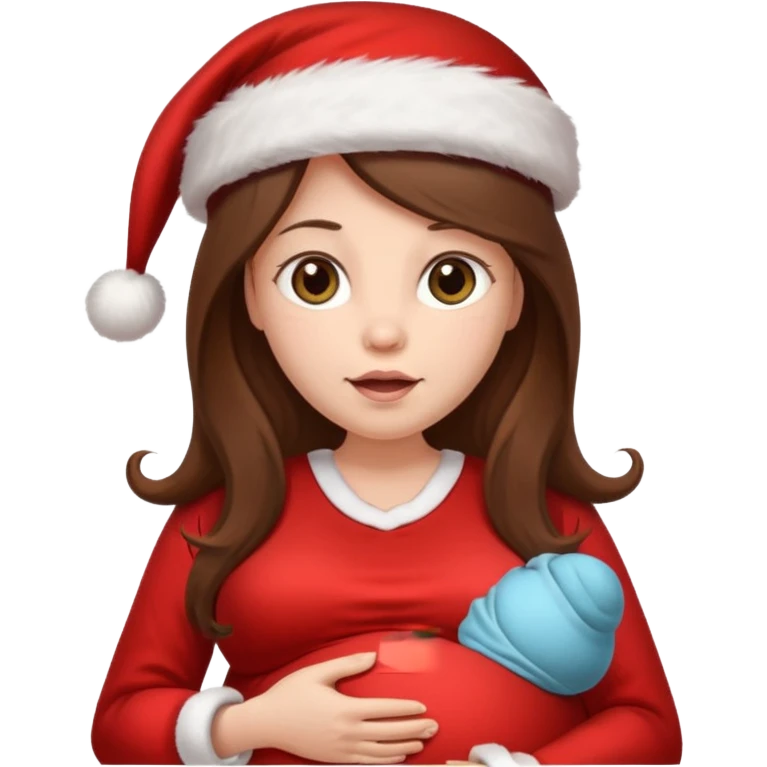 Pregnant long brown hair with Santa hat emoji