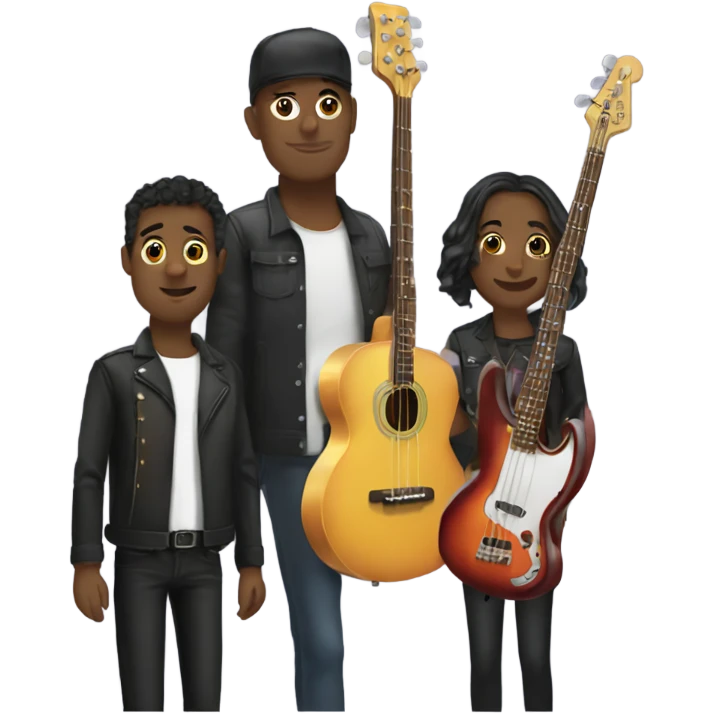 three person band: bass, guitar, and drums emoji