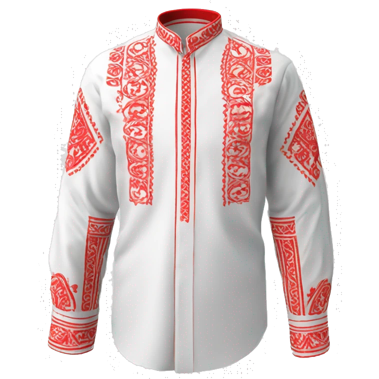  Shirt  vyshyvanka, white with red round embodiary on sleeves emoji