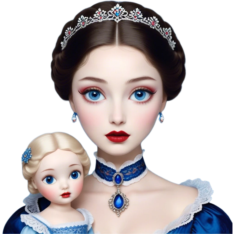 porcelain doll skin, large blue eyes with long lashes, fine details, olivia culpo as milady de winter, jinyoung shin art, refined nose, scarlet, dim light, by Maude Kaufman Eggemeyer, great digital art with details, by Scott Samuel Summers, ad image, ori and the blind, stunningly realistic emoji