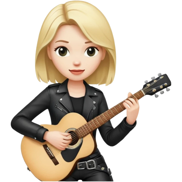Blonde haired woman wearing black leather playing guitar emoji