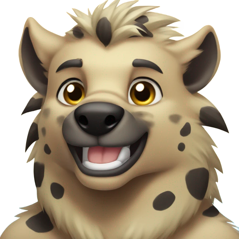 Furry, shirtless male hyena muscular, good looking, blue eyes, blonde hair, smile, teeth emoji