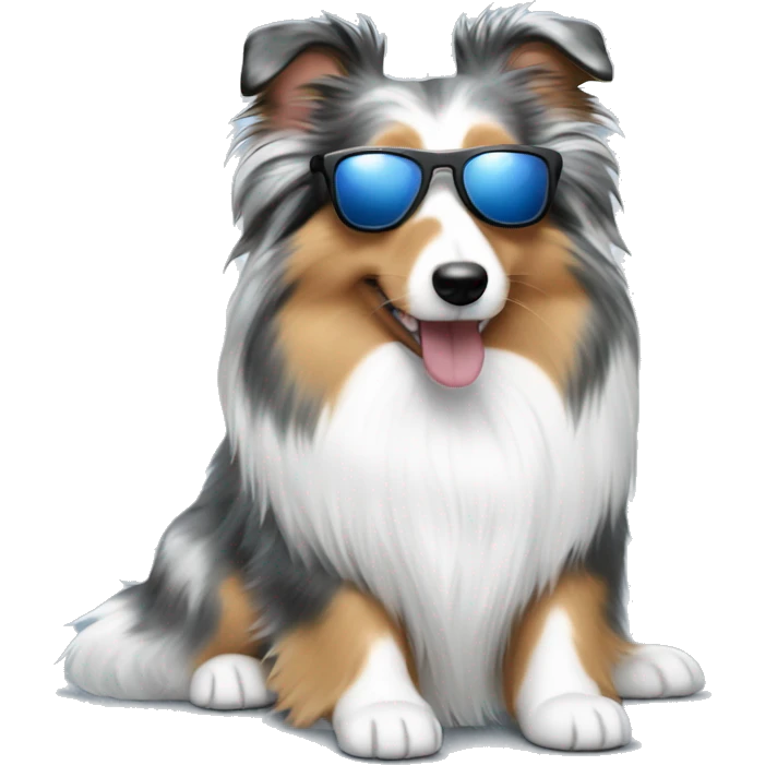 Blue Merle Sheltie with sun glass emoji