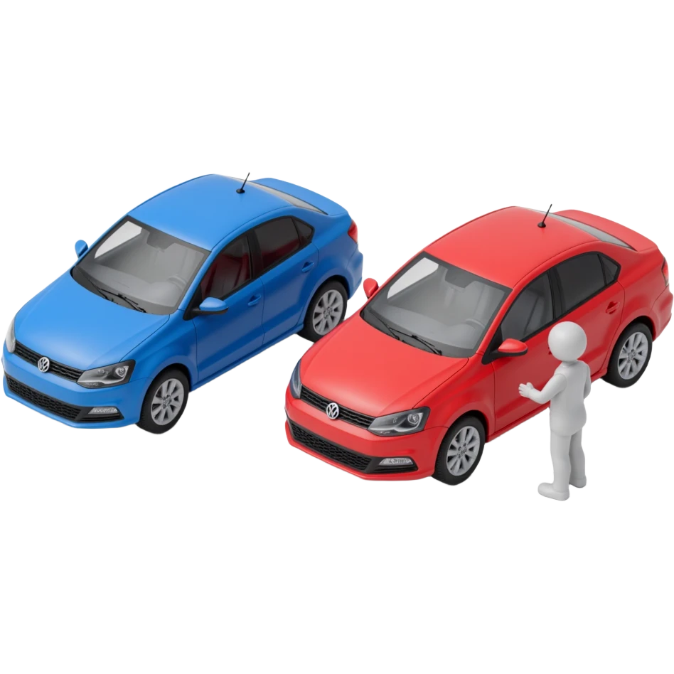 person Comparing two carsred and blue car being compared emoji