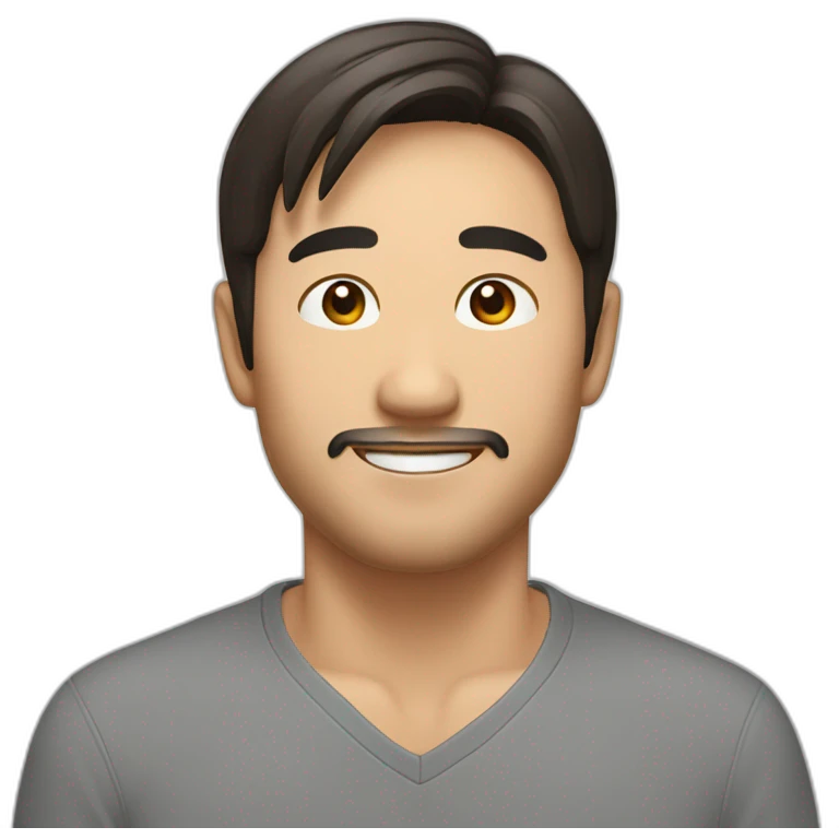 asian male early thirties short beard long brown hair happy expression emoji