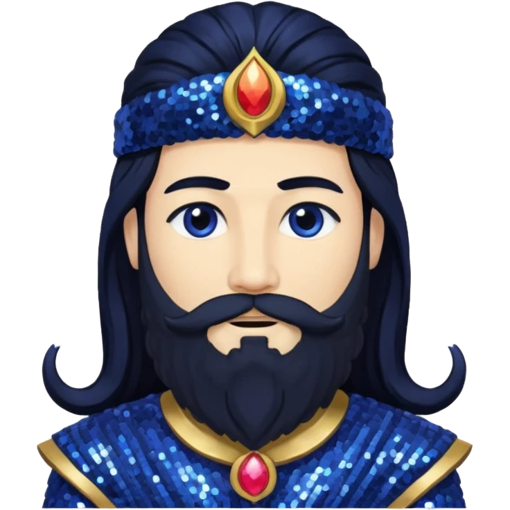 Saturn, God of Time from Gods and Goddesses with long black hair and beard, indigo sequin outfit emoji