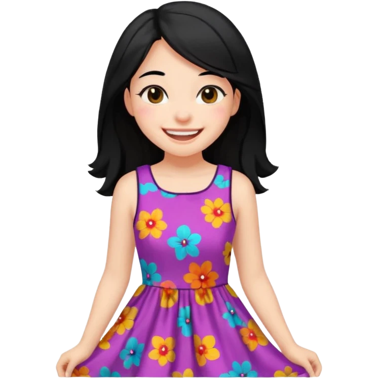 
young girl, 18 years old, black hair, laugh out loud emoji emoji