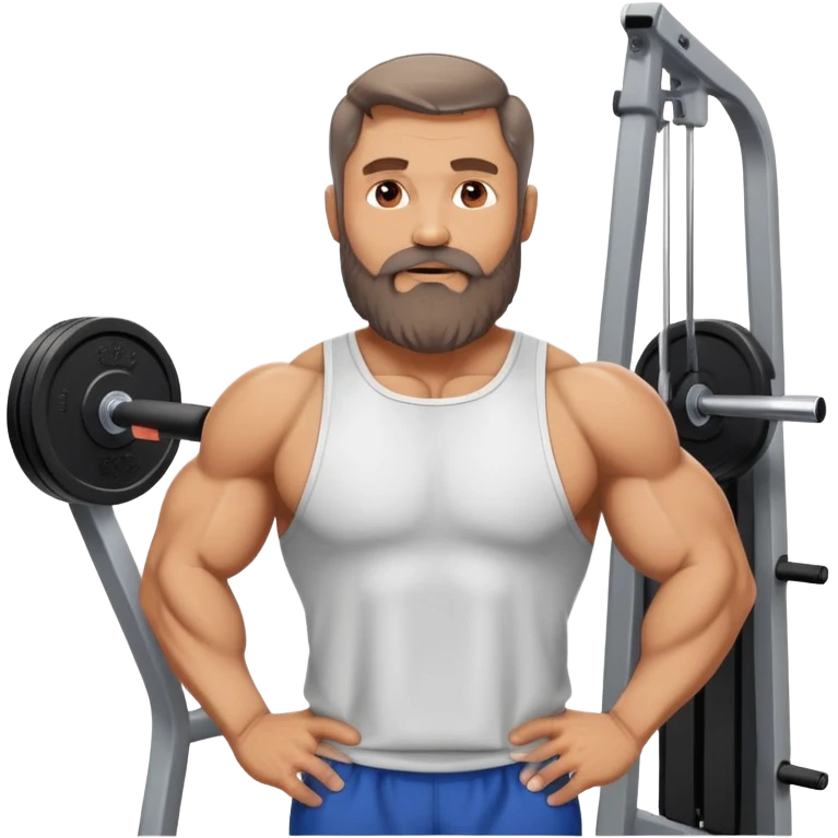 50 year old muscular fathers with beard talking in a gym emoji