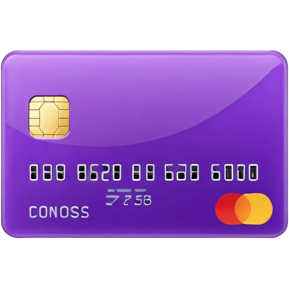 purple bank card, no numbers, with a chip emoji