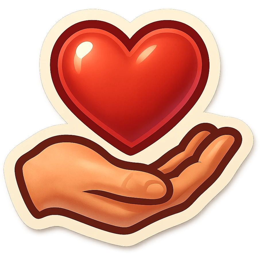 hand with heart, clear outlines, strong shadows and highlights, psychosomatics and psychology theme, fun and not too complex emoji