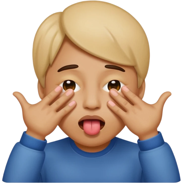 fait un emoji qui se cache les yeux avec ces main et qui tire la langue sur le côté emoji