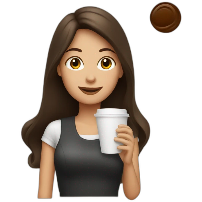 Brunette barista girl with coffee emoji