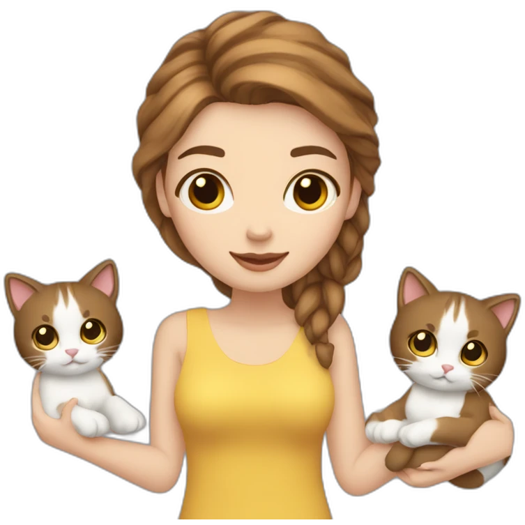 white-girl-brown-hair-curtain-banks-holding-two-cats emoji
