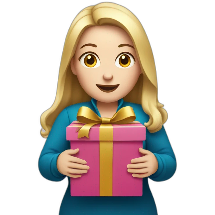 overweight white woman opening a gift emoji