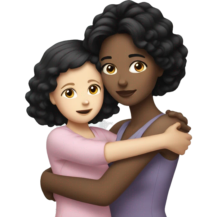 White mom black hair with white daughter hugging  emoji