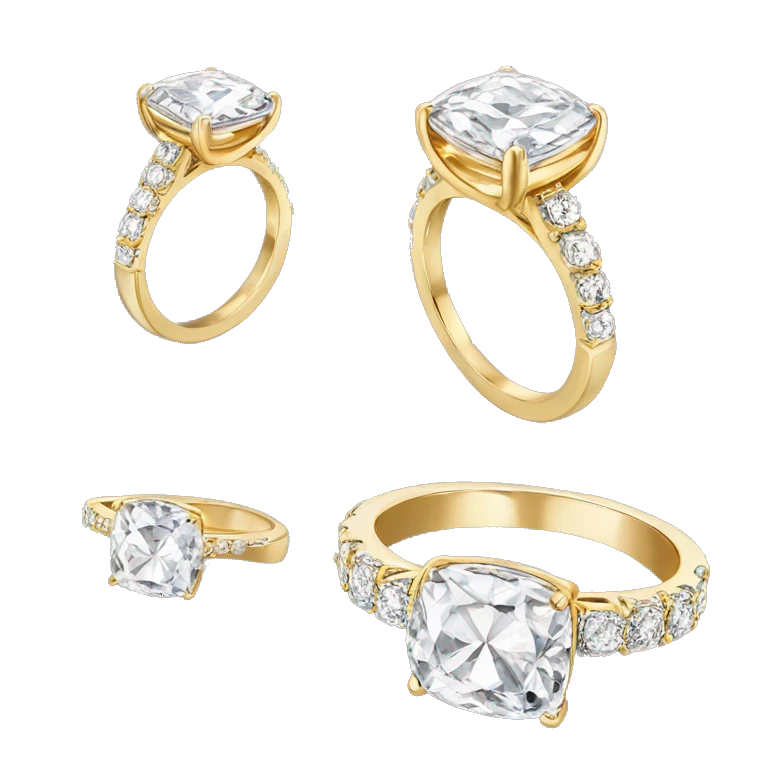 Cushion cut diamond ring with gold band  emoji