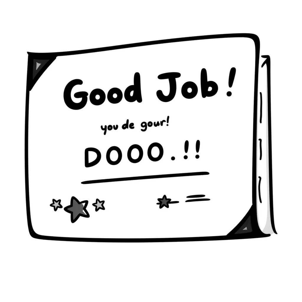 Achievement certificate with "Good Job!" in fun lettering and small star accents emoji