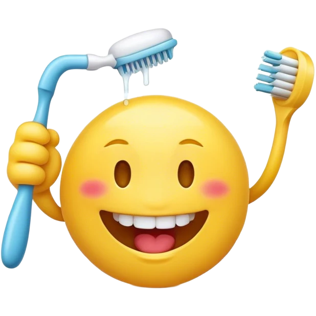 Yellow Smiley emoji brushing teeth emoji