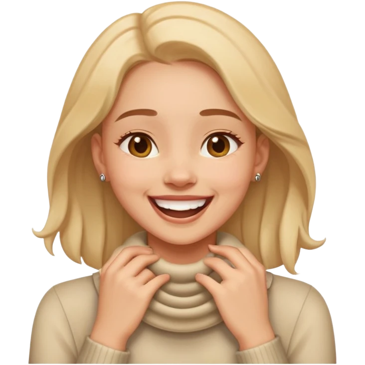 Girl with hands around neck laughing emoji