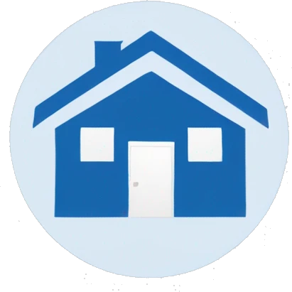simple white home icon on blue plain round background for website emoji