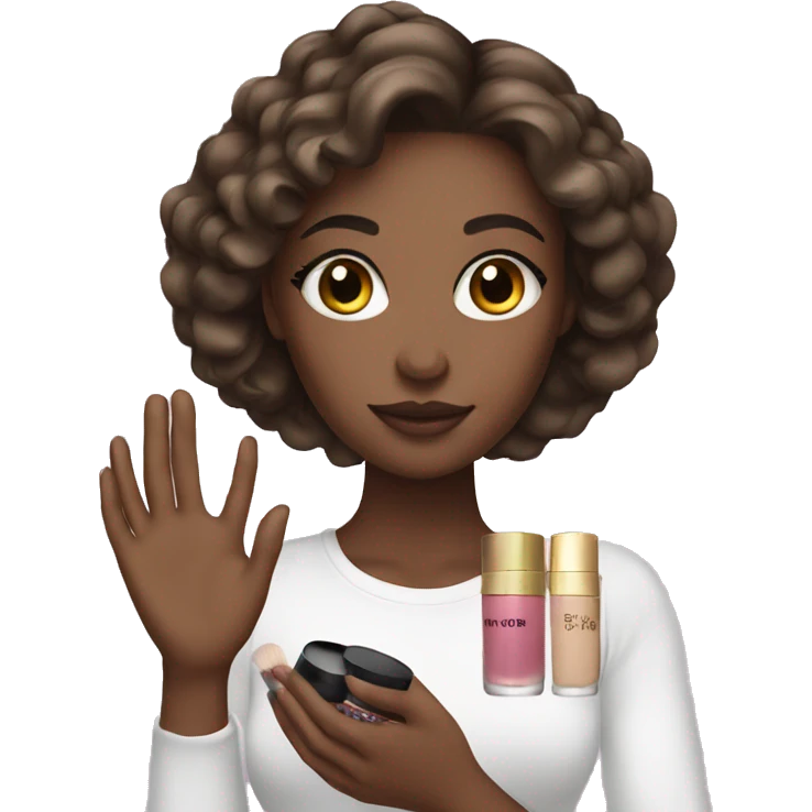 one white girl shows cosmetics in her hands emoji