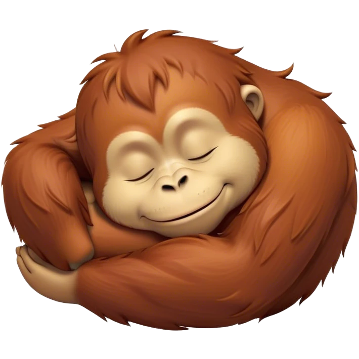 Meme-Worthy cute Sleeping Orangutan Portrait Emoji, Head resting peacefully with a contented smile, showcasing luxuriously soft fur and eyes gently closed in serene slumber, Simplified yet comically adorable features, highly detailed, glowing with a soft, drowsy jungle light, high shine, relaxed and utterly lovable, stylized with an air of playful laziness, bright and heartwarming, soft glowing outline, capturing the essence of a sleeping orangutan that feels destined to become the next viral icon of adorable rest! emoji