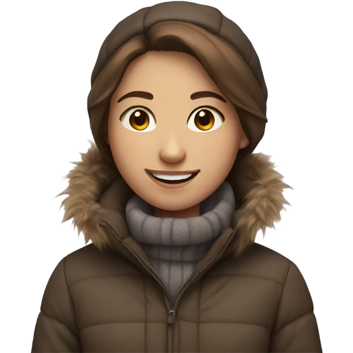 smiling girl with brown hair in cold weather emoji