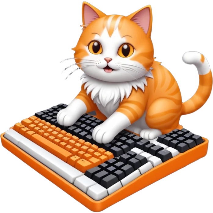 Cat typing rapidly on mechanical keyboard emoji