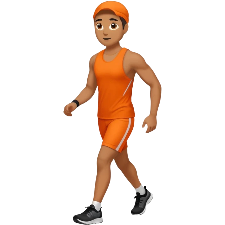 mach mir eine atheltischen typen mit orangener fitness kleidung der gerade einen sapziergang macht emoji