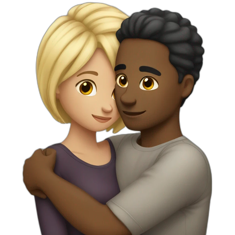 Blonde black girl hugging her husband whos black and has brown hair emoji