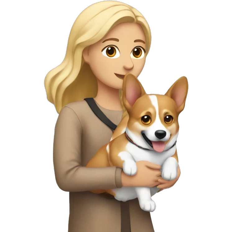 blonde girl with arab guy holding a corgi in their arms emoji