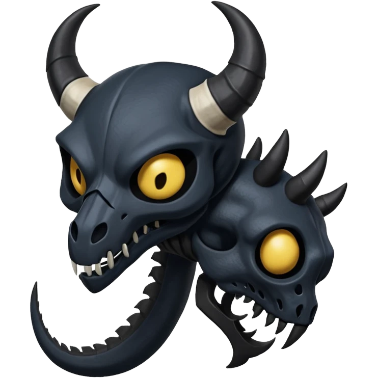 Shiny Dark Edgy  Duskull-Salandit-Inteleon-Amaura-Fakémon-hybrid-creature (full body) with a horned animal-skull-mask emoji
