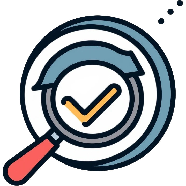 Quality Assurance logo with checkmark and magnifying glass emoji