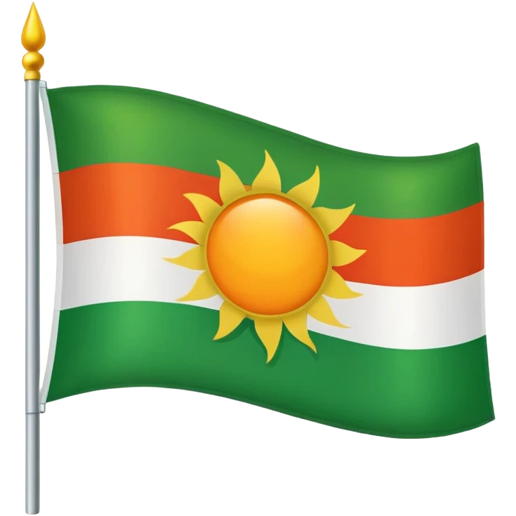 Flag with with 1 red, 1 white and 1 green horizontal flag and an orange/yellow pointed sun in the middle emoji