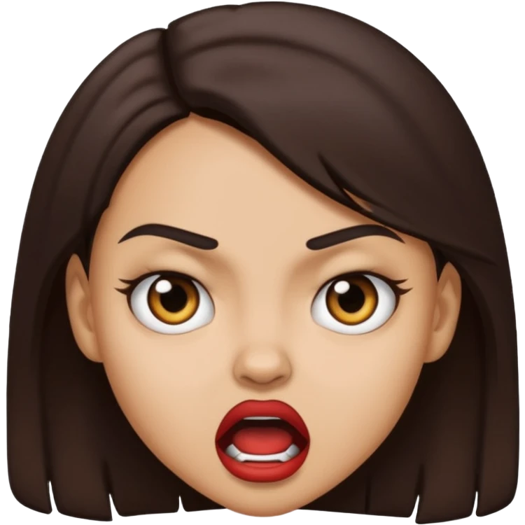 A Light skin girl with dark brown hair doing a mad face emoji