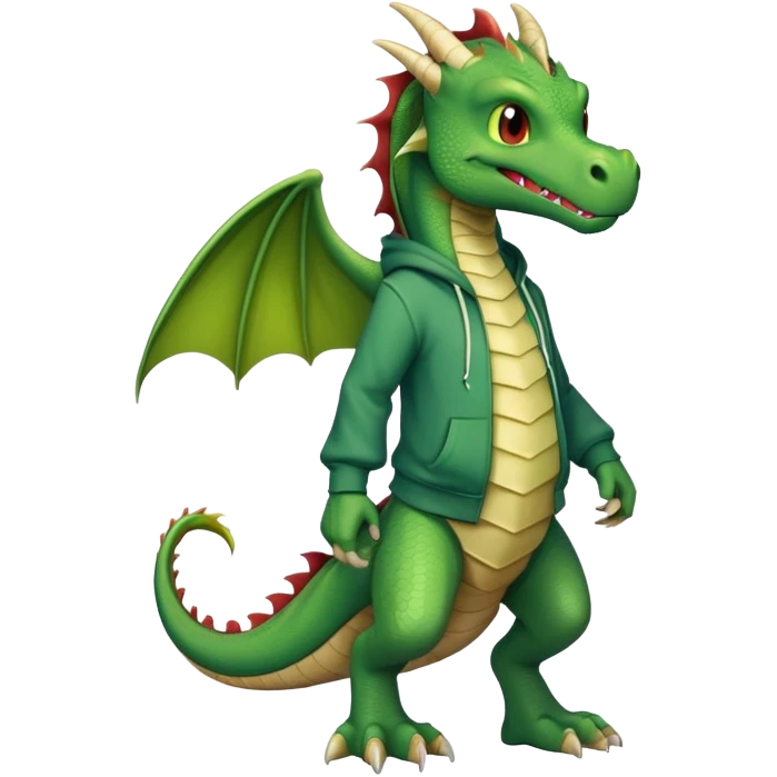 friendly anthropomorphised green dragon in a hoodie and jeans walking upright emoji