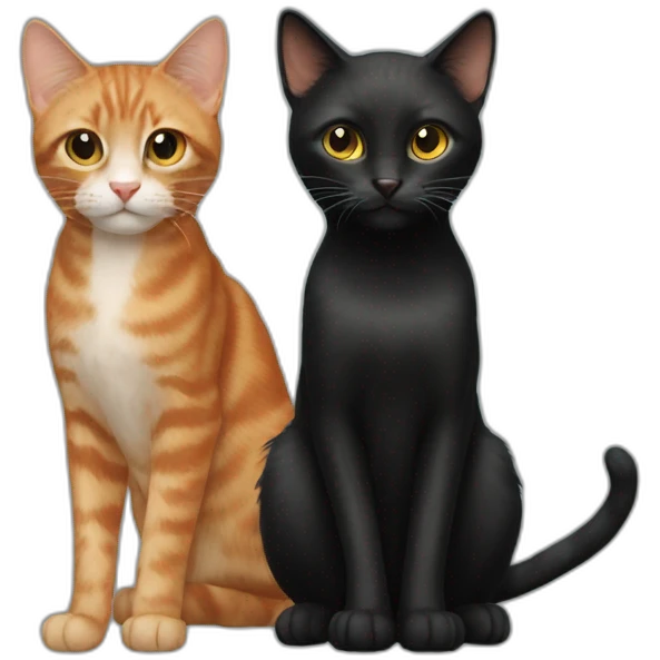 2 male black cats and one female kitten with ginger woman emoji
