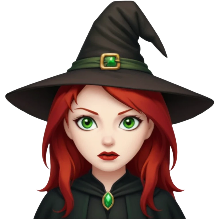 Dark blood Red haired witch. Green eyes annoyed. Sexy attitude. emoji