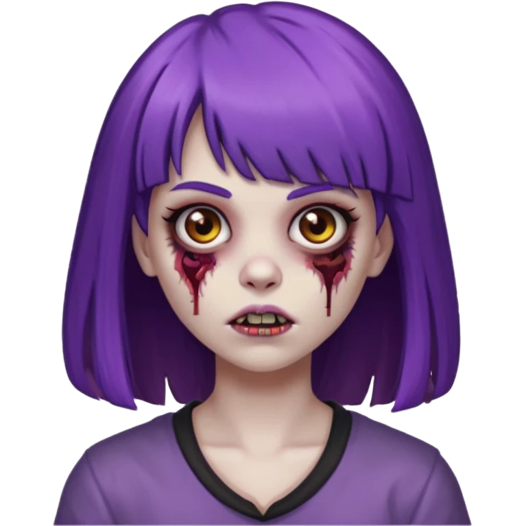 criei um zombe feminino com o cabelo com franja, o cabelo a metade roxa e o resto castanho  emoji