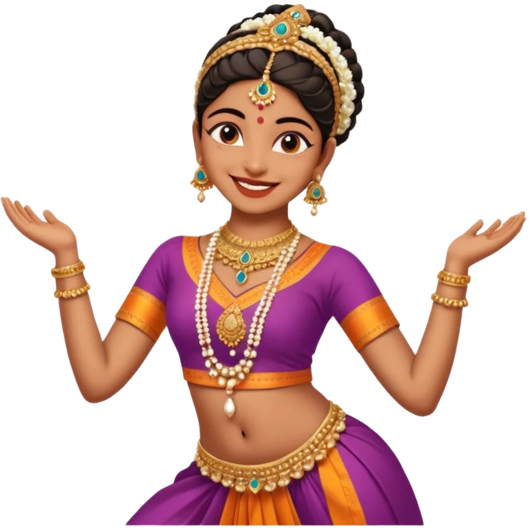 realistic bharathanatyam dancer with a smiling face and beautiful pose emoji