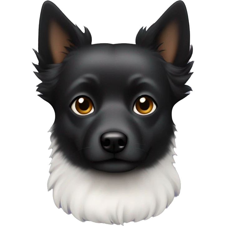 black spitz dog with his white owner with dark hair, bambi eyes, full and beautiful mouth, and thick eyebrows emoji