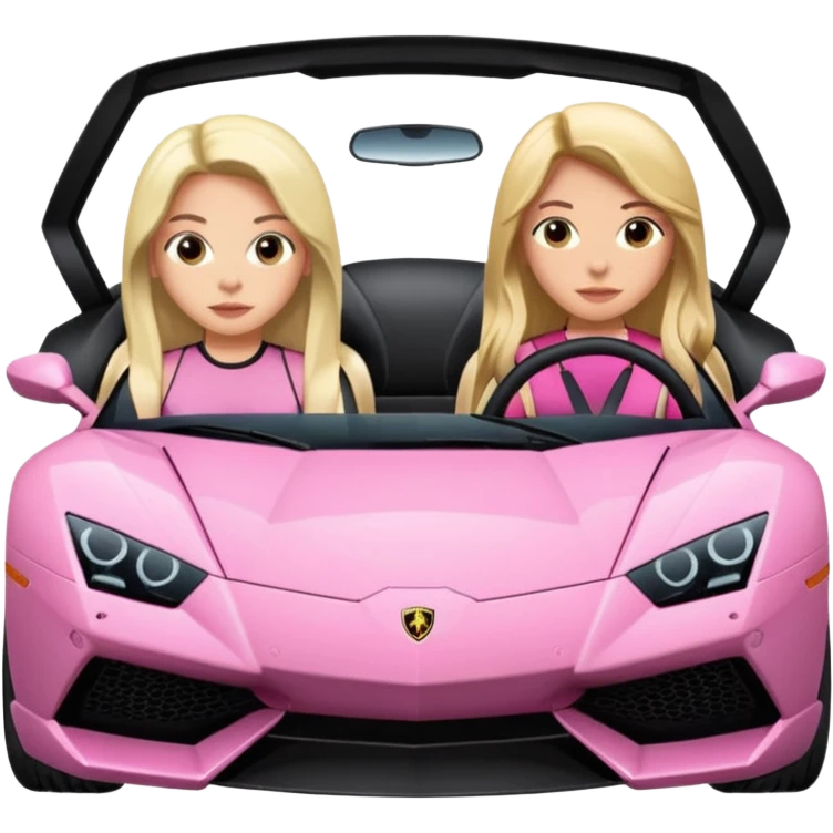Make car far away so I can see full car Car facing forward in sports car. Make hair long  two girls in car far away Front of car sitting in the seats. Make it a pink sports car. They are two baddies make it a Lamborghini pink car  emoji