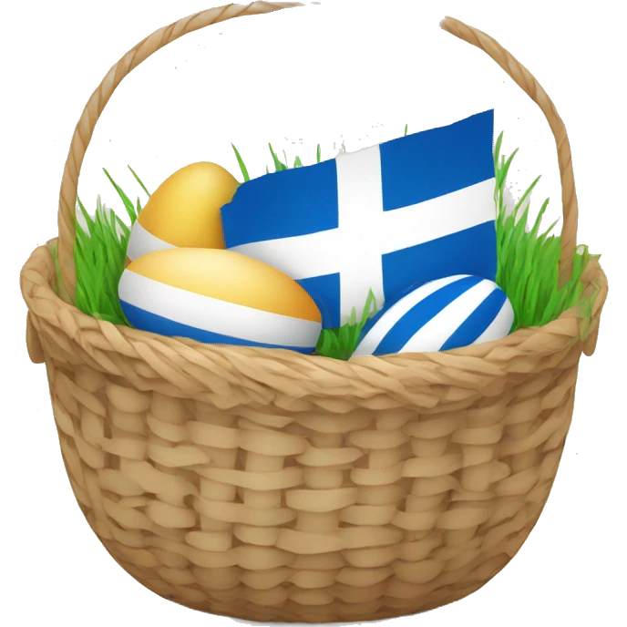 easter basket with greek and european flag eggs emoji