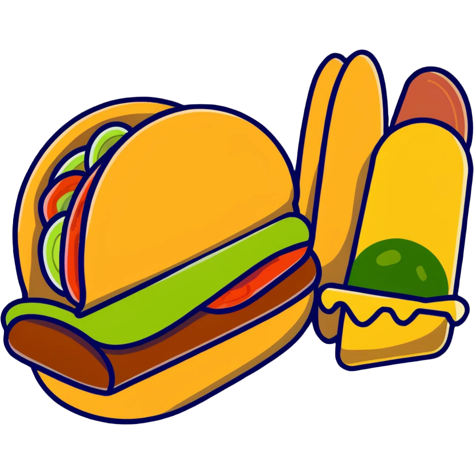 скатерть-самобранка with Mexican dishes like tacos, guacamole, and churros emoji
