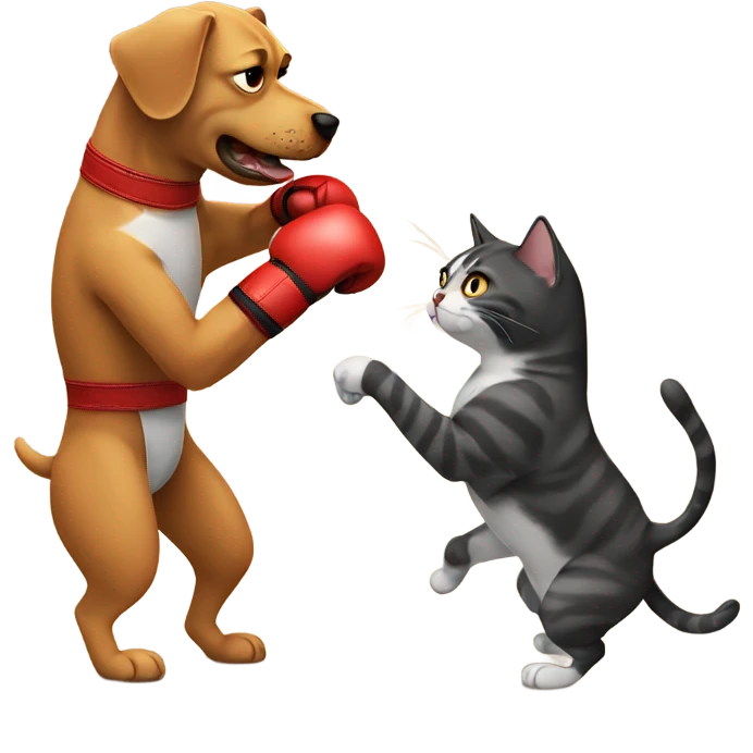 Dog having a boxing match with a cat emoji