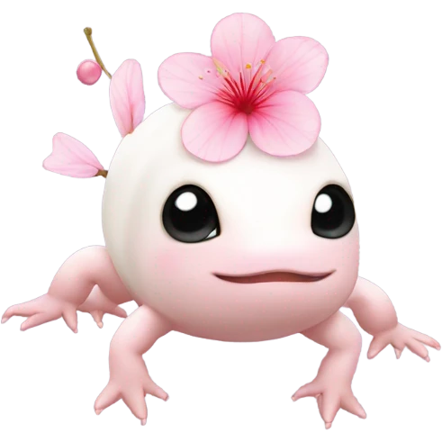 An axolotl wearing a cherry blossom flower emoji