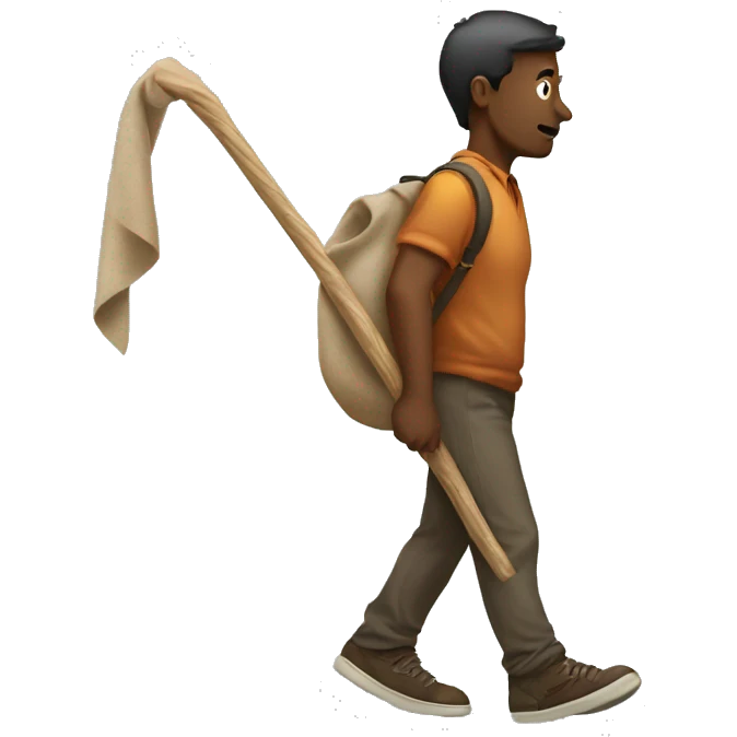 Guy walking with a sack on a stick behind his back emoji