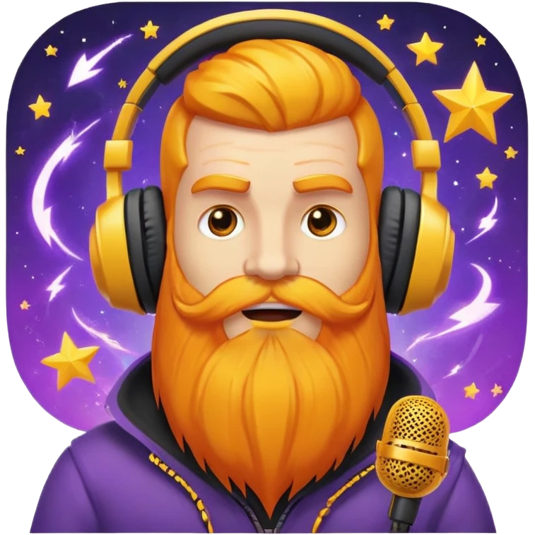 The image shows a striking, colorful logo in a comic or esports style. The centerpiece is a stylized character with a long, yellow-orange beard and striking facial features. The character is wearing large headphones and holding a microphone on each side.

In the background are graphic elements such as lightning bolts and stars, giving the image a dynamic and energetic atmosphere.

Below the character, in bold, white letters, is the word "BOFFINATOR." Below them are three stars, with the center star being larger. The entire design uses bold colors, primarily orange, yellow, purple, and black, giving the image a strong, high-contrast look.

It's very reminiscent of a gaming or streaming logo, possibly for a podcaster, gamer, or esports athlete.

Would you like me to create a custom logo design for you? emoji
