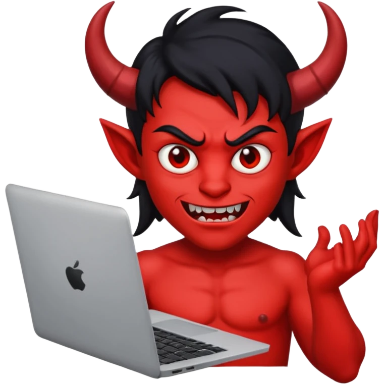 satan god with laptop, red and black emoji